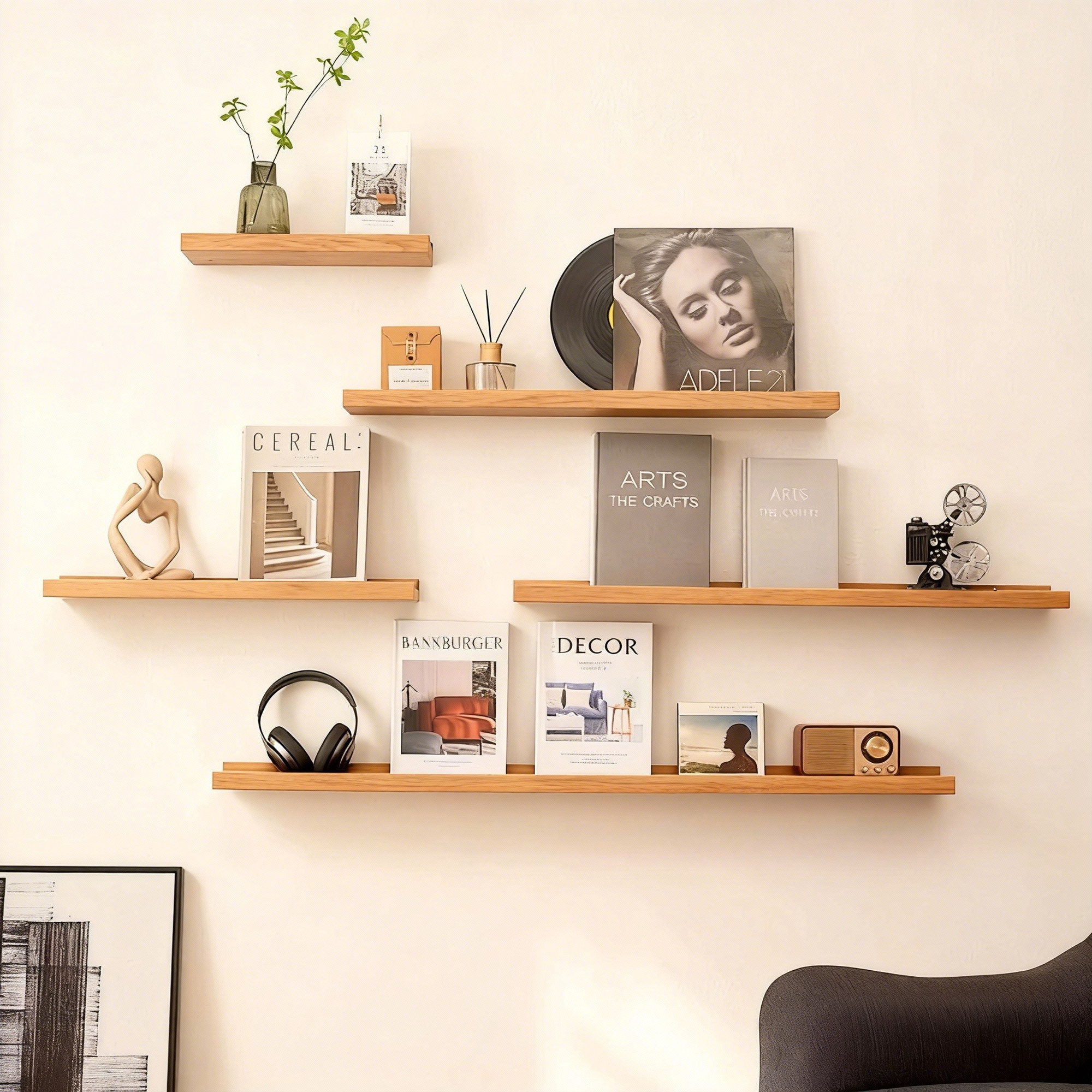 实木墙上置物架沙发后墙面悬空一字板墙壁电视背景墙展示架子装饰