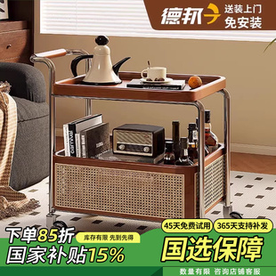 可移动边几小推车客厅沙发茶几边柜中古风实木床头收纳置物架餐车