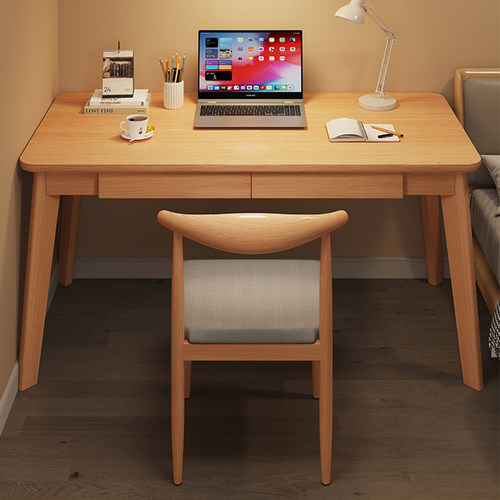 电脑桌书桌学生家用学习桌简易卧室写字桌带抽屉办公桌实木腿桌子
