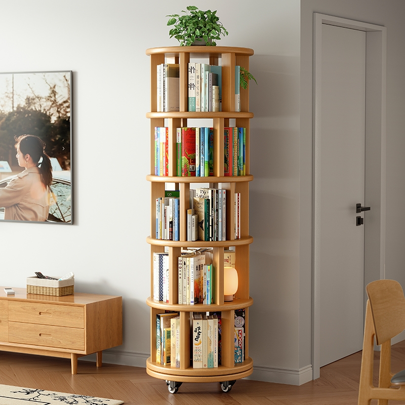【客厅收纳大师】实木旋转书架