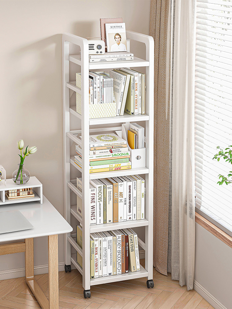 铁艺书架移动带轮置物架落地多层收纳架窄夹缝家用书桌旁简易架子