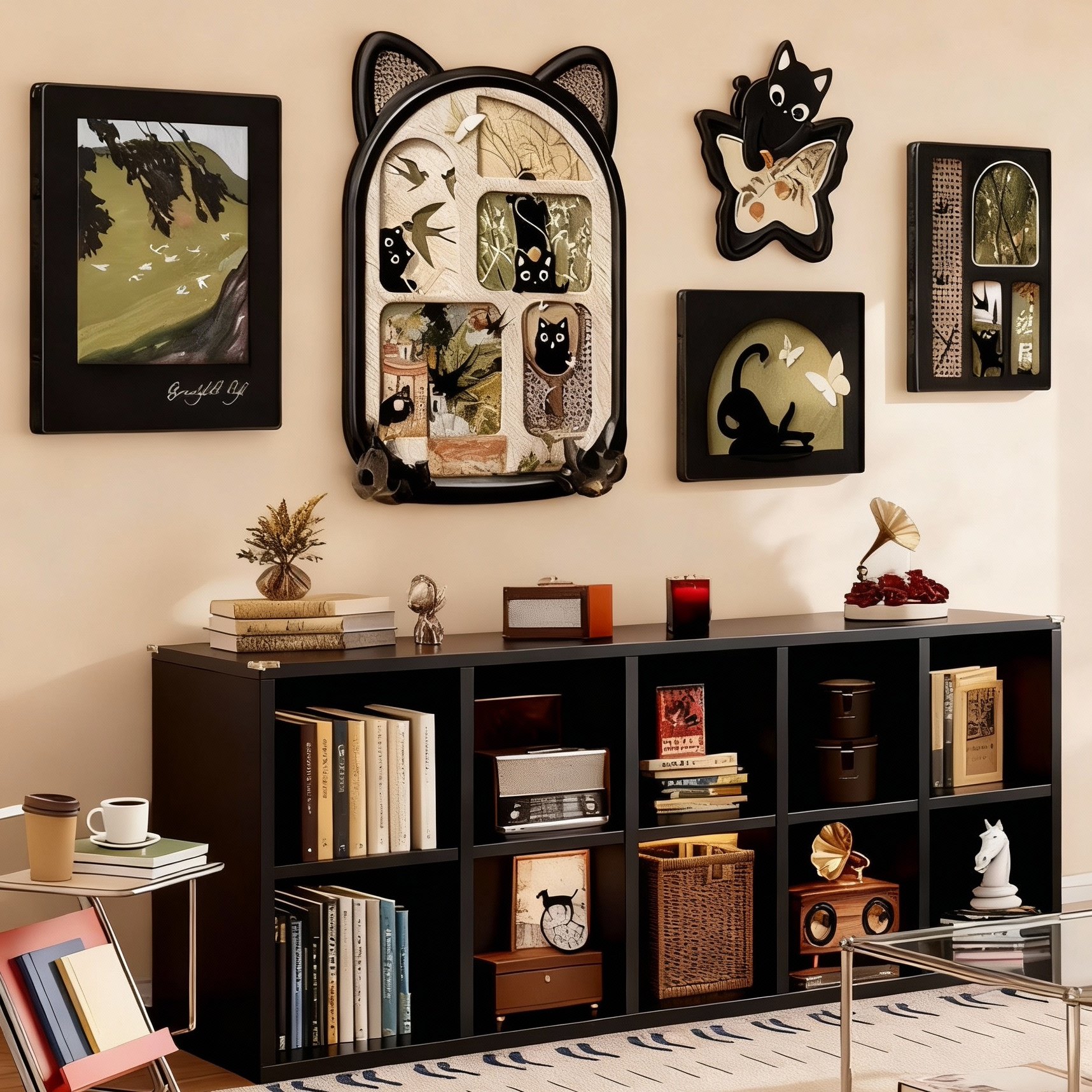 中古风实木书架格子柜置物架落地客厅靠墙一体储物柜矮柜组合书柜,住宅家具,书架,淘宝优惠券,粉丝福利购,淘宝优惠卷