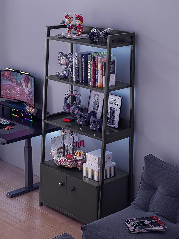 电竞房电脑桌旁置物架铁艺落地收纳展示架多层储物柜铁艺梯形书架,住宅家具,书架,淘宝优惠券,粉丝福利购,淘宝优惠卷