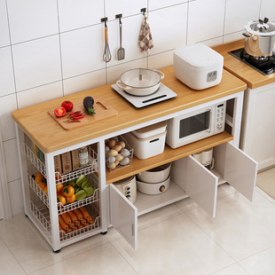 厨房多功能置物架靠墙一体微波炉收纳柜切菜工作台储物橱柜子 新款