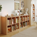 实木格子柜书柜落地置物架客厅原木奶油风收纳储物柜组合飘窗矮柜