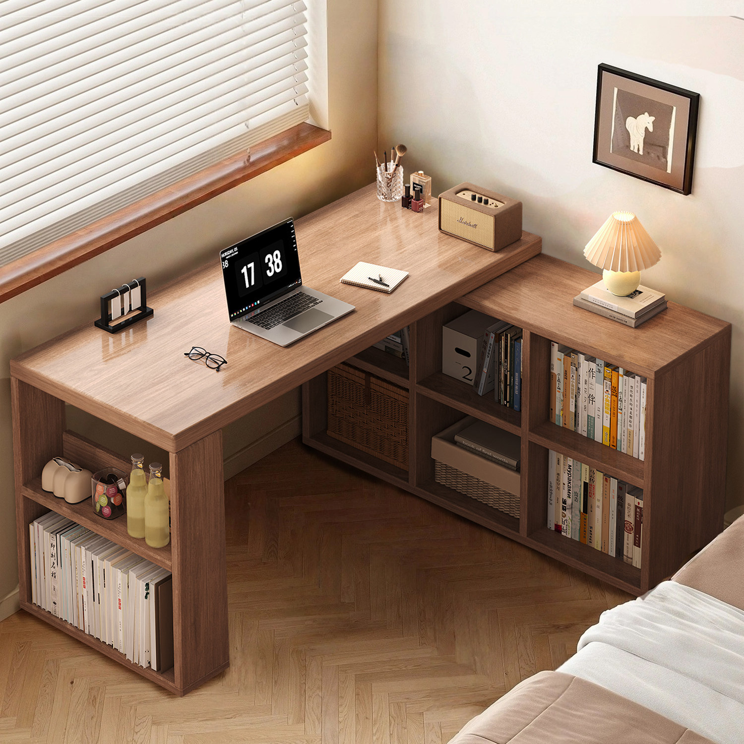 转角书桌书架书柜一体卧室家用学习桌写字台实木电脑桌子工作台,住宅家具,电脑桌,淘宝优惠券,粉丝福利购,淘宝优惠卷
