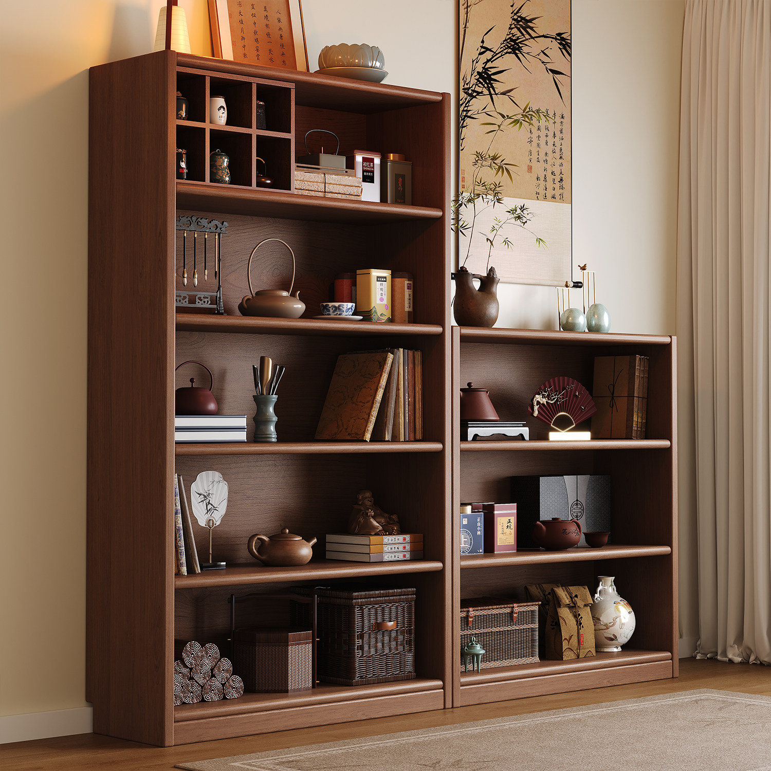 博古架实木中式茶柜收纳柜茶具