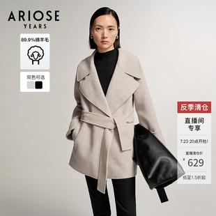 新品 艾诺丝雅诗冬季 大翻领羊绒双面呢大衣毛呢外套女21012307