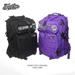 FunkyStyle潮魔术贴双肩包百搭大容量包包旅行包登山包男女多口袋