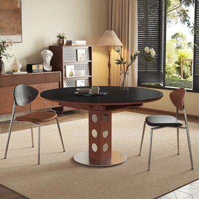 新款中古风带功能伸缩岩板圆桌