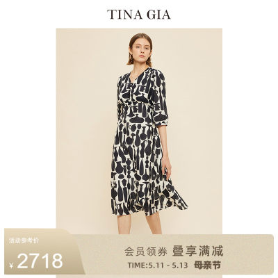 tinagia波点短袖连衣裙