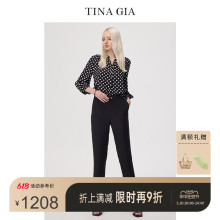 GIA天纳吉儿春夏季 TINA 真丝双绉水晶波点女春秋衬衣衬衫