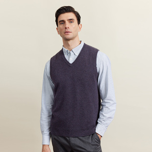 圣雪绒23秋冬新款 套头针织背心 男V领纯色混纺羊绒背心基础款