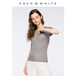 针织打底T恤 纯色短袖 圣雪绒春夏新品 桑蚕丝羊绒混纺女圆领修身