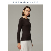 精纺羊绒衫 女士圆领纽扣装 饰简约修身 圣雪绒2019秋冬新品 打底衫