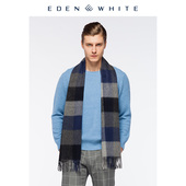 圣雪绒秋冬新款 100%山羊绒苏格兰灰蓝格纹流苏围巾