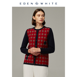 加厚针织开衫 圣雪绒2019秋冬新品 女装 女士圆领几何提花大码 羊绒衫