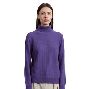 圣雪绒22秋冬新款女高领提花纯色羊绒衫宽松OL风通勤套头针织衫