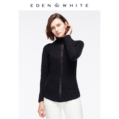 圣雪绒2019秋冬新品羊绒衫女半高领手工编织阿兰绞花修身针织衫