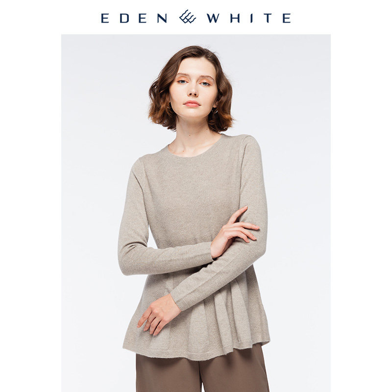 圣雪绒秋冬新款纯羊绒衫女圆领桂花针荷叶边宽松针织套衫,女装/女士精品,毛针织衫,淘宝优惠券,粉丝福利购,淘宝优惠卷