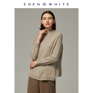 女士半高领纯色运动风宽松针织开衫 圣雪绒2019秋冬新品 羊绒衫