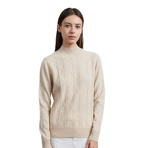 圣雪绒22秋冬新款女半高领纯色羊绒衫复古绞花轻熟风套头针织衫