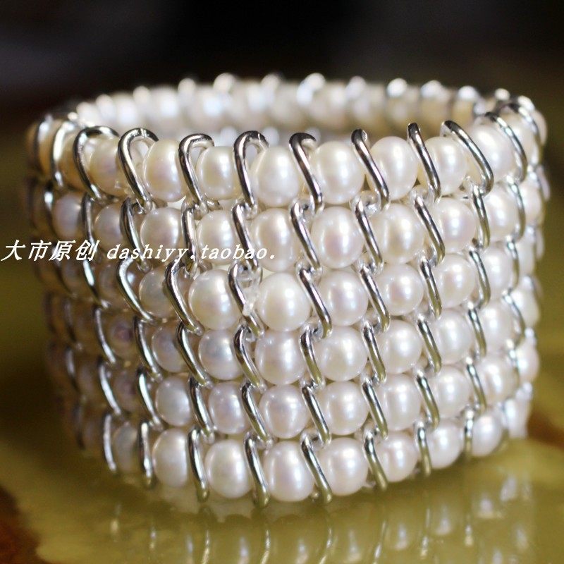 天然珍珠手链女宽版遮纹身伤疤多圈多层手镯时尚百搭饰品手排首饰
