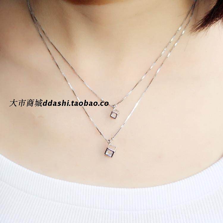 双层颈链女纯银装饰短款水晶简约日韩锁骨链气质吊坠饰品百搭时尚