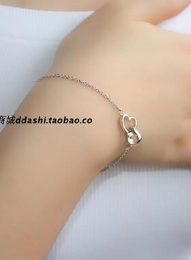 手链纯银女白色爱心桃心可爱简约手饰日韩百搭时尚银饰品学礼物
