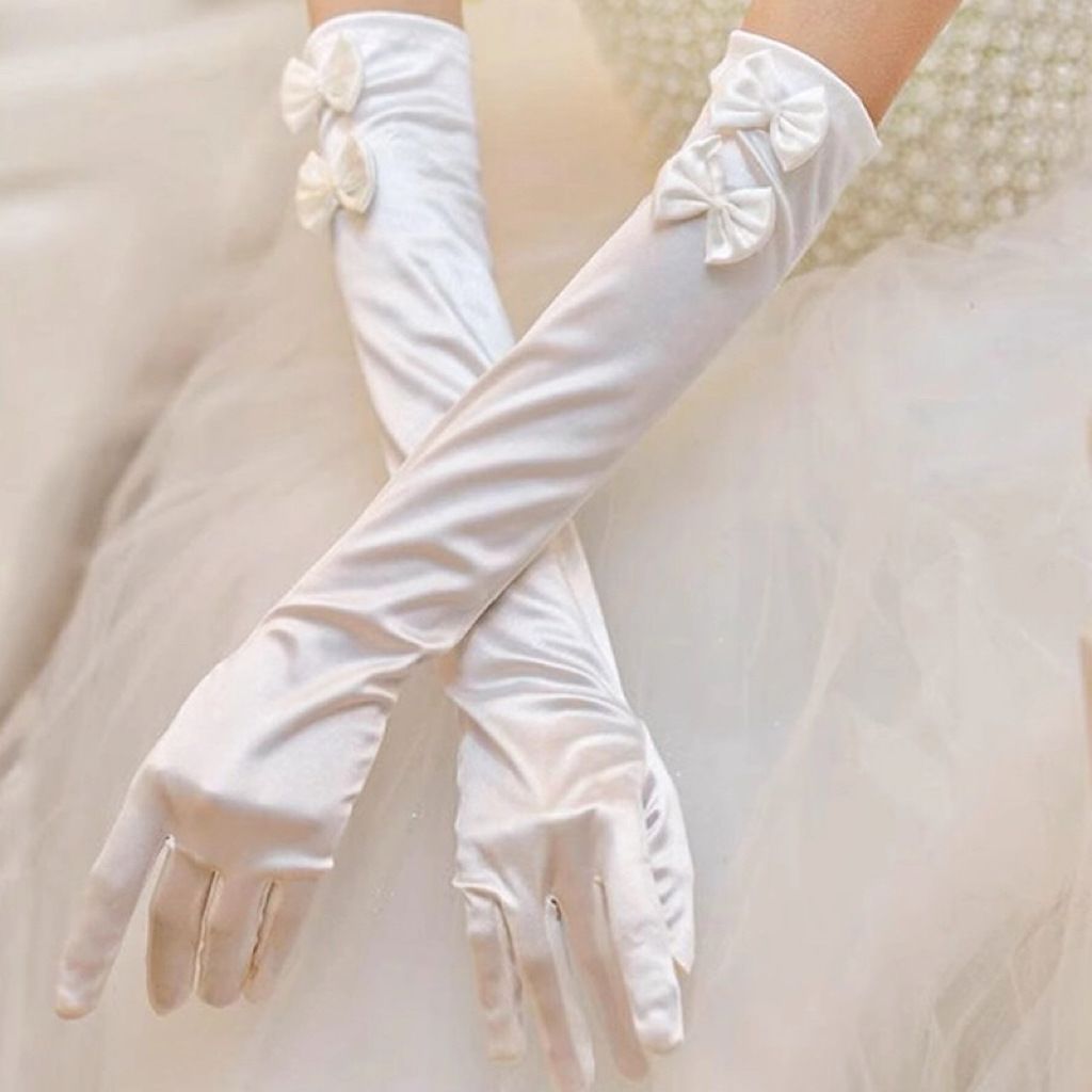 缎面婚纱手套白色长款复古轻奢优雅结婚晚宴礼服高级写真绸缎手袖