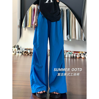 蓝色速干工装裤女夏季薄款