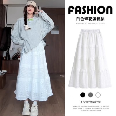 a字中长款2024新款蕾丝蛋糕裙