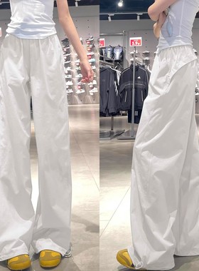 白色速干工装裤女秋季款2025新款春秋宽松直筒休闲小个子阔腿裤