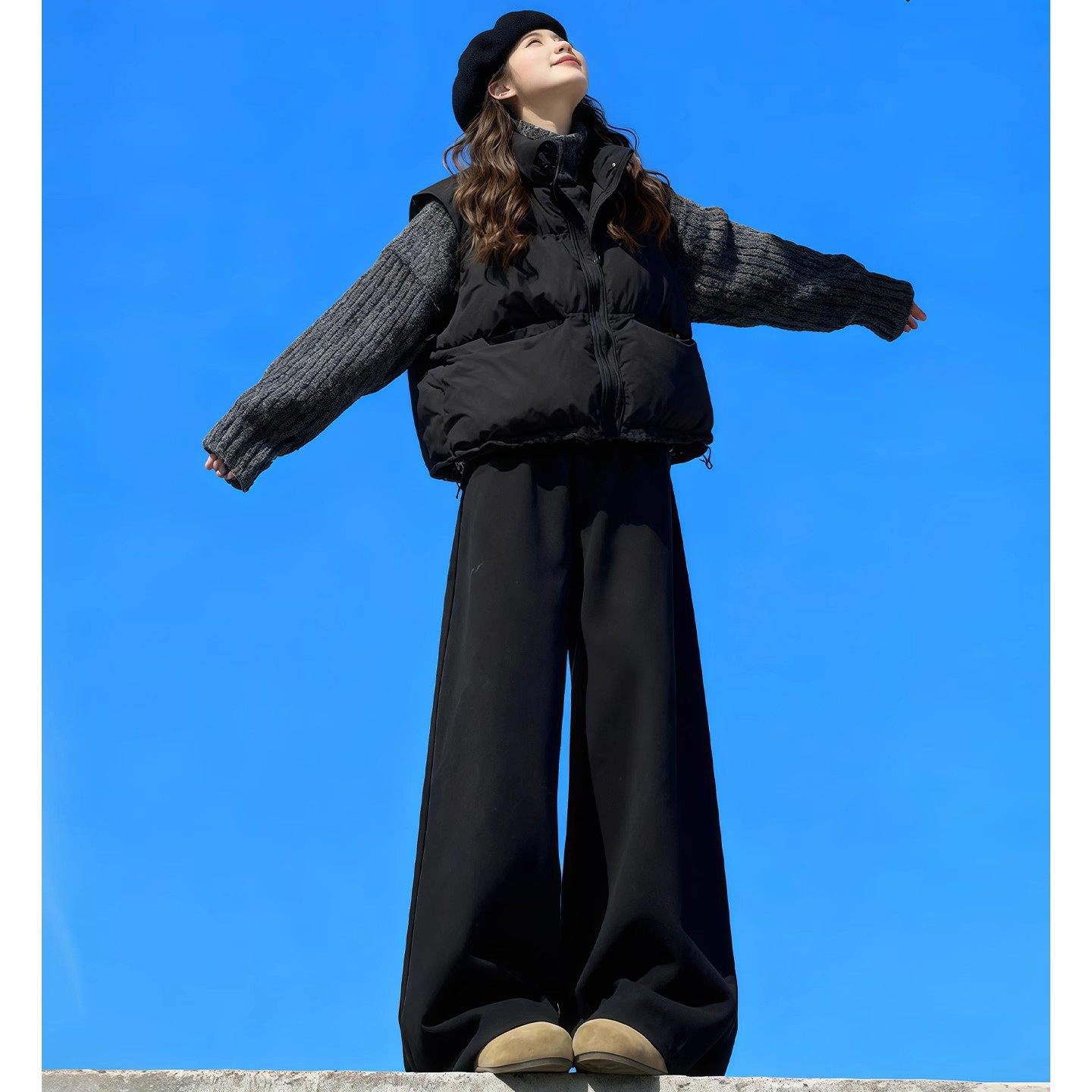 黑色加厚毛呢西装裤女秋冬季2025新款高腰宽松加厚直筒休闲阔腿裤,女装/女士精品,休闲裤,淘宝优惠券,粉丝福利购,淘宝优惠卷