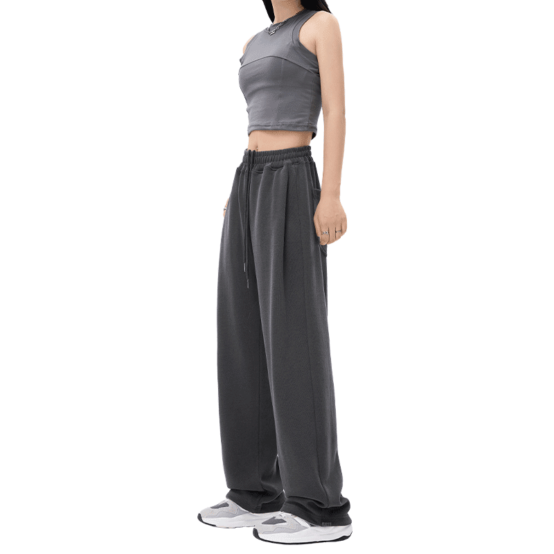 灰色运动裤女春秋冬季2025新款宽松直筒休闲阔腿美式束脚加绒卫裤