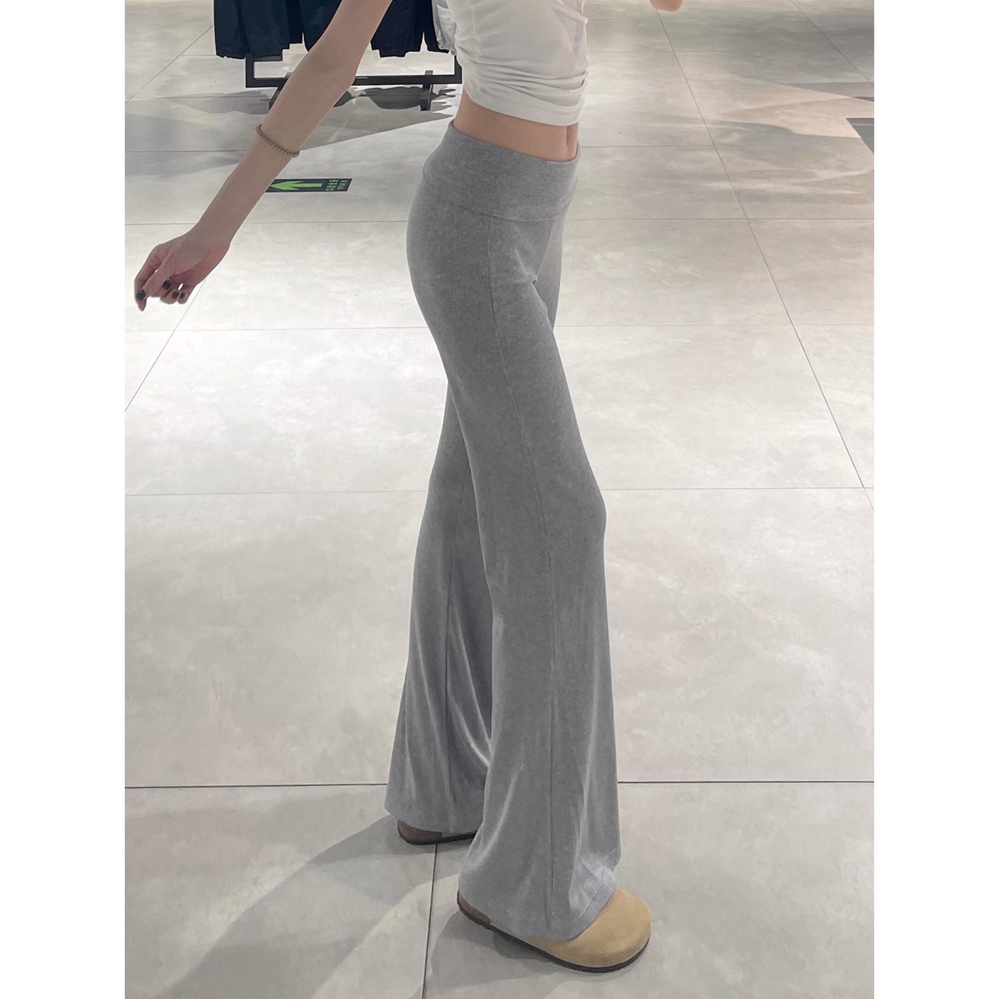 美式翻腰微喇裤女夏季薄款