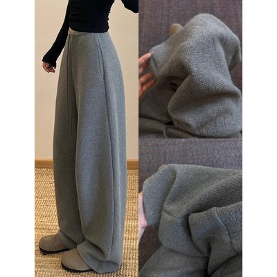 灰色竹节香蕉运动裤女秋冬