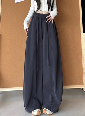 灰色运动裤女秋冬2025新款高腰宽松显瘦休闲阔腿弯刀卫裤香蕉裤子