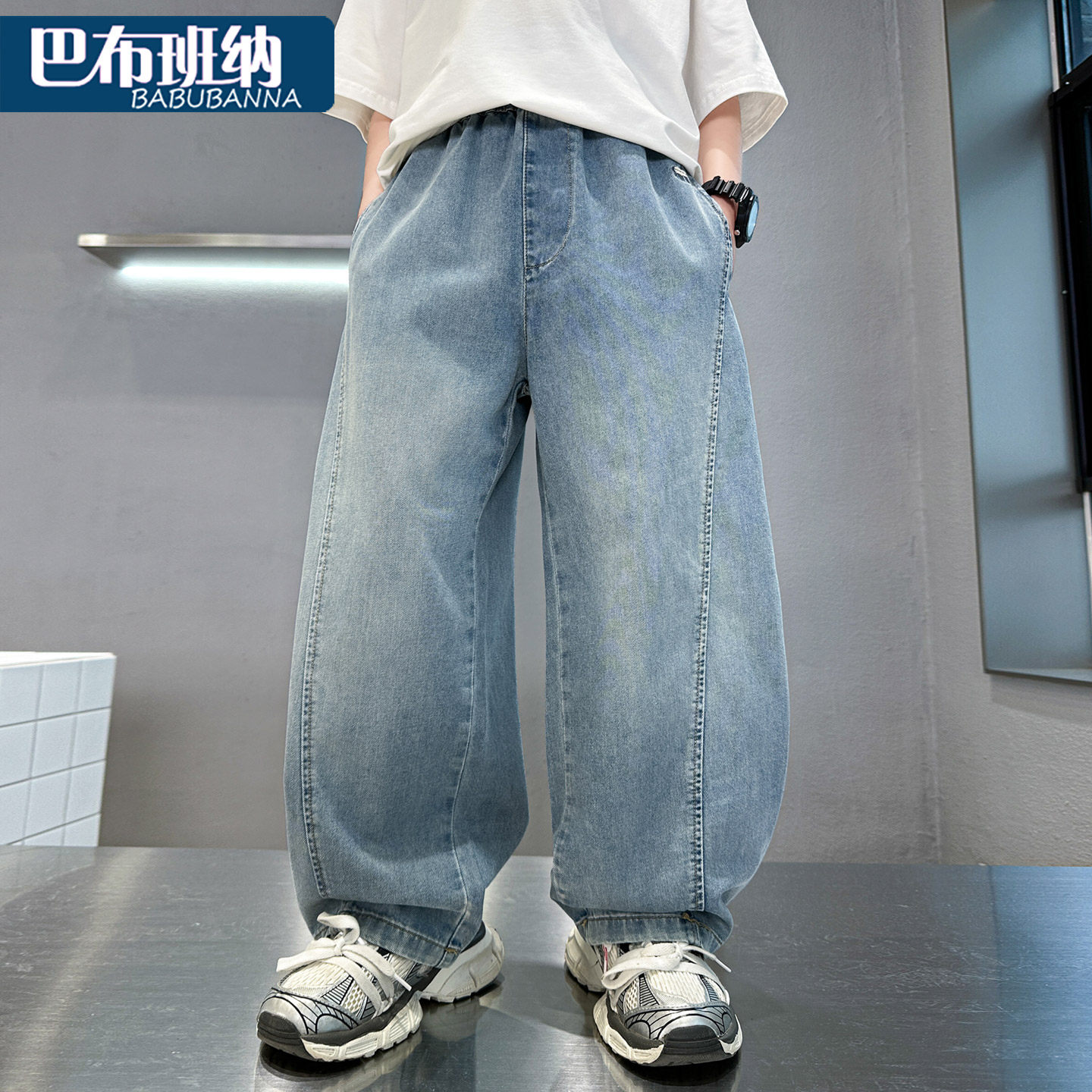 男童牛仔裤夏季薄款2026新款儿童裤子夏装大童纯棉长裤男孩弯刀裤