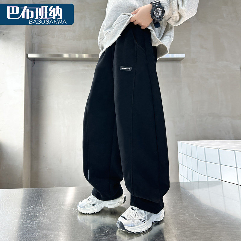 男童裤子春秋款2025新款春装儿童弯刀裤加绒秋冬男大童休闲裤男孩