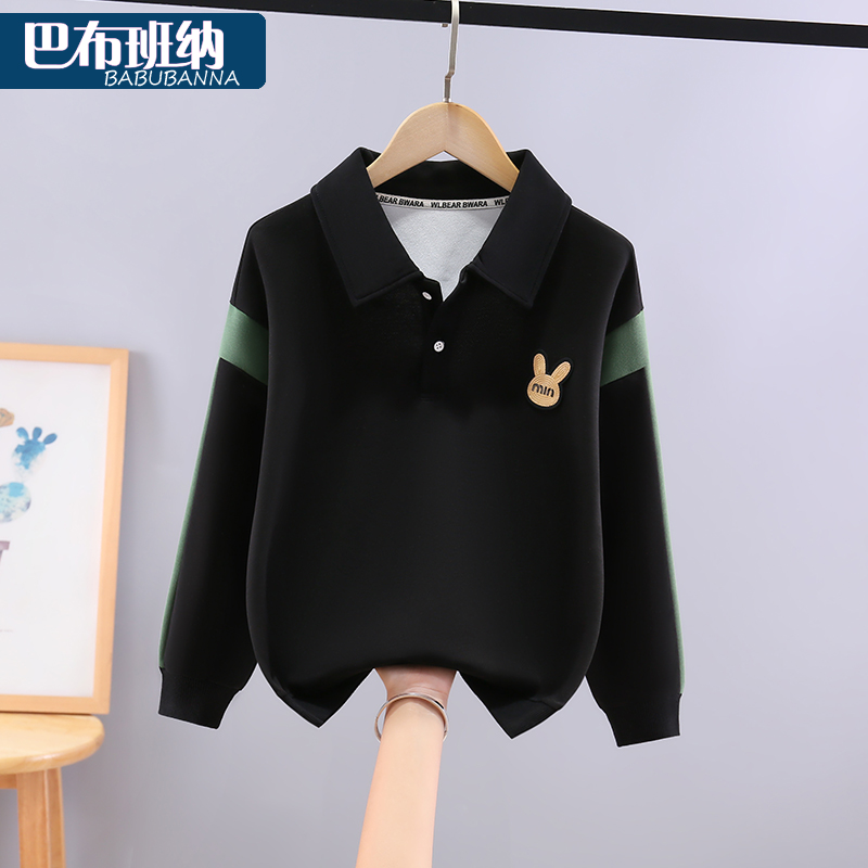 男童卫衣春秋新款翻领加绒上衣