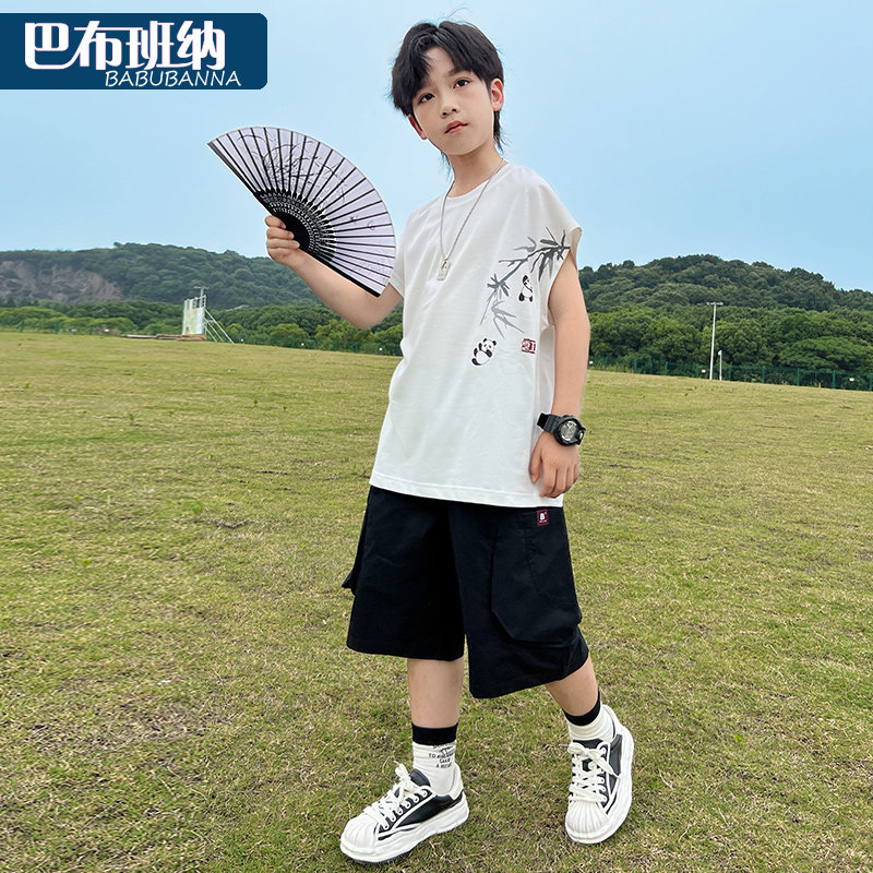 男童夏装套装2024新款儿童衣服男孩无袖男大童夏季背心潮帅气童装