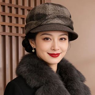 时髦新款中老年女帽保暖羊毛八角帽子女士冬季时尚气质洋气贵妇