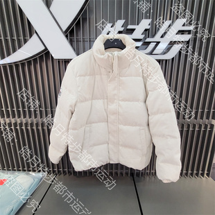 特步男羽绒服2022冬季新款条绒白色立领鸭绒978429190872