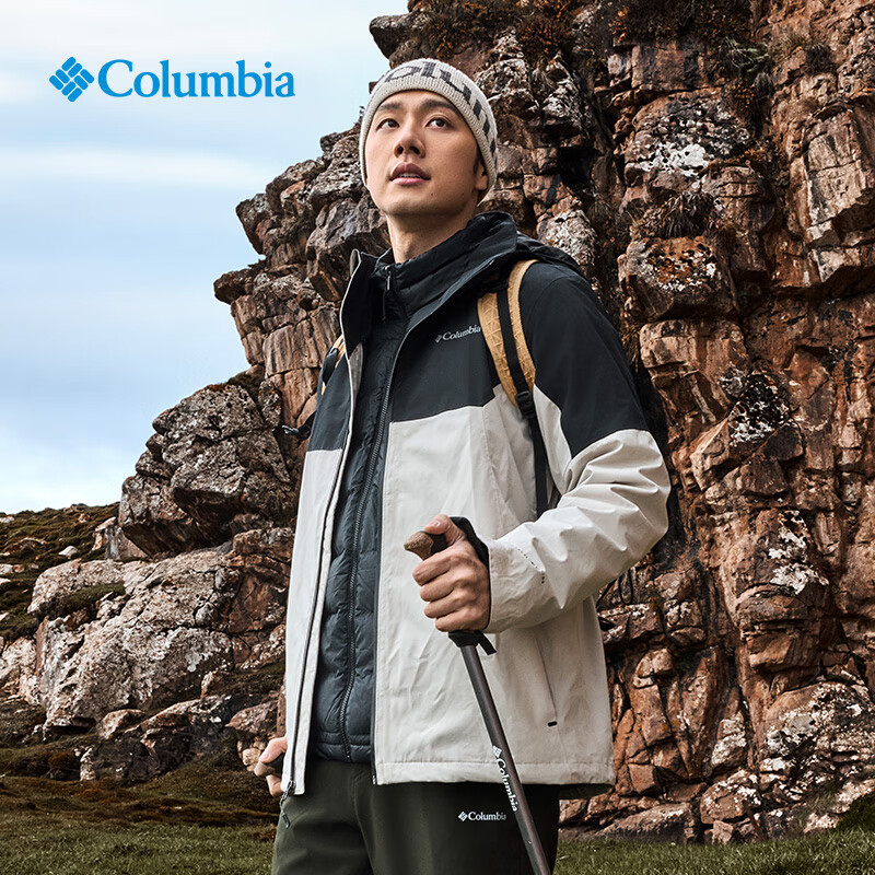 Columbia哥伦比亚冲锋衣男户外防水保暖羽绒内胆三合一外套WE6671