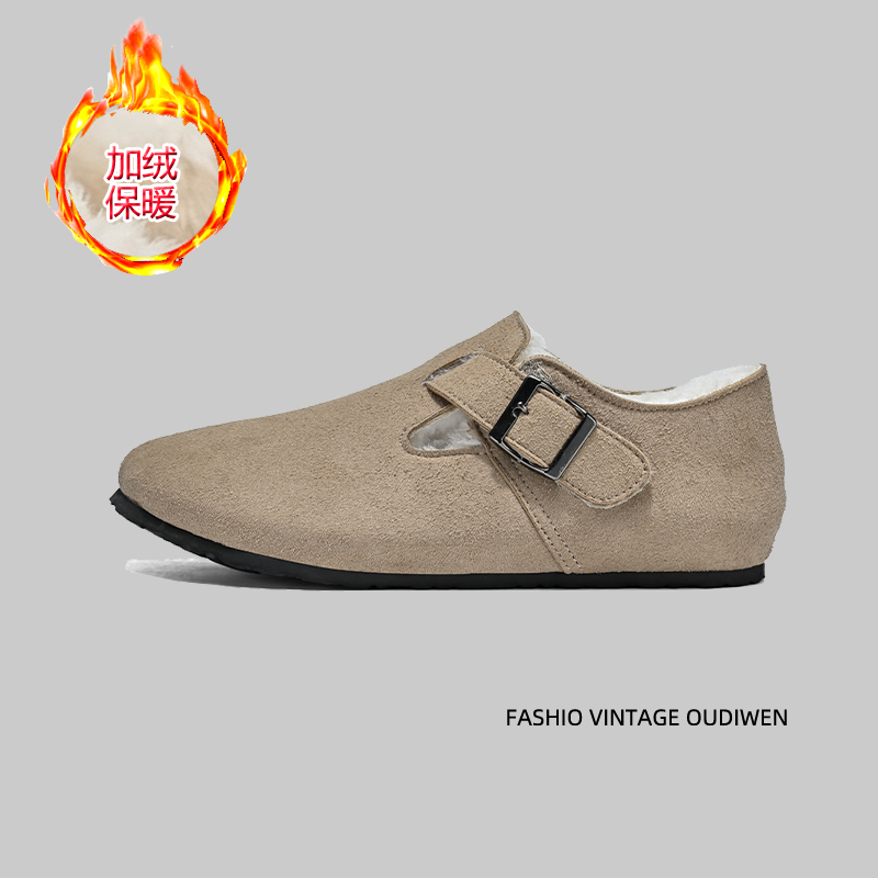 冬季勃肯男鞋男士反绒皮冬天加绒保暖外穿棉鞋低帮休闲上班开车鞋