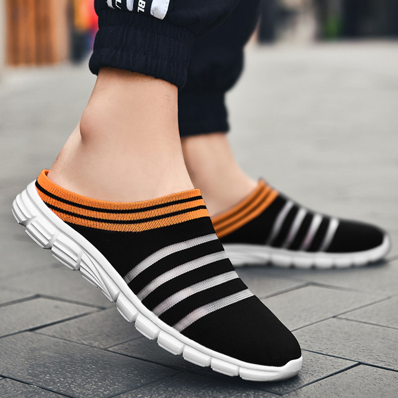 包头半拖鞋男夏季网红半托一脚蹬懒人鞋开车网面透气无后跟鞋超火