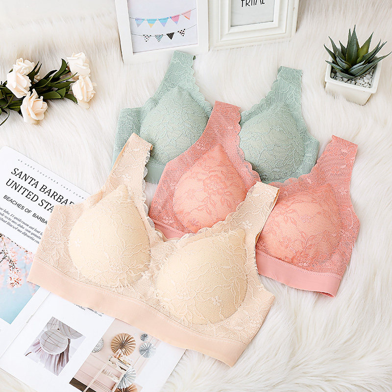 俞兆林乳胶内衣女无钢圈蕾丝文胸无痕背心式薄款性感聚拢上托胸罩