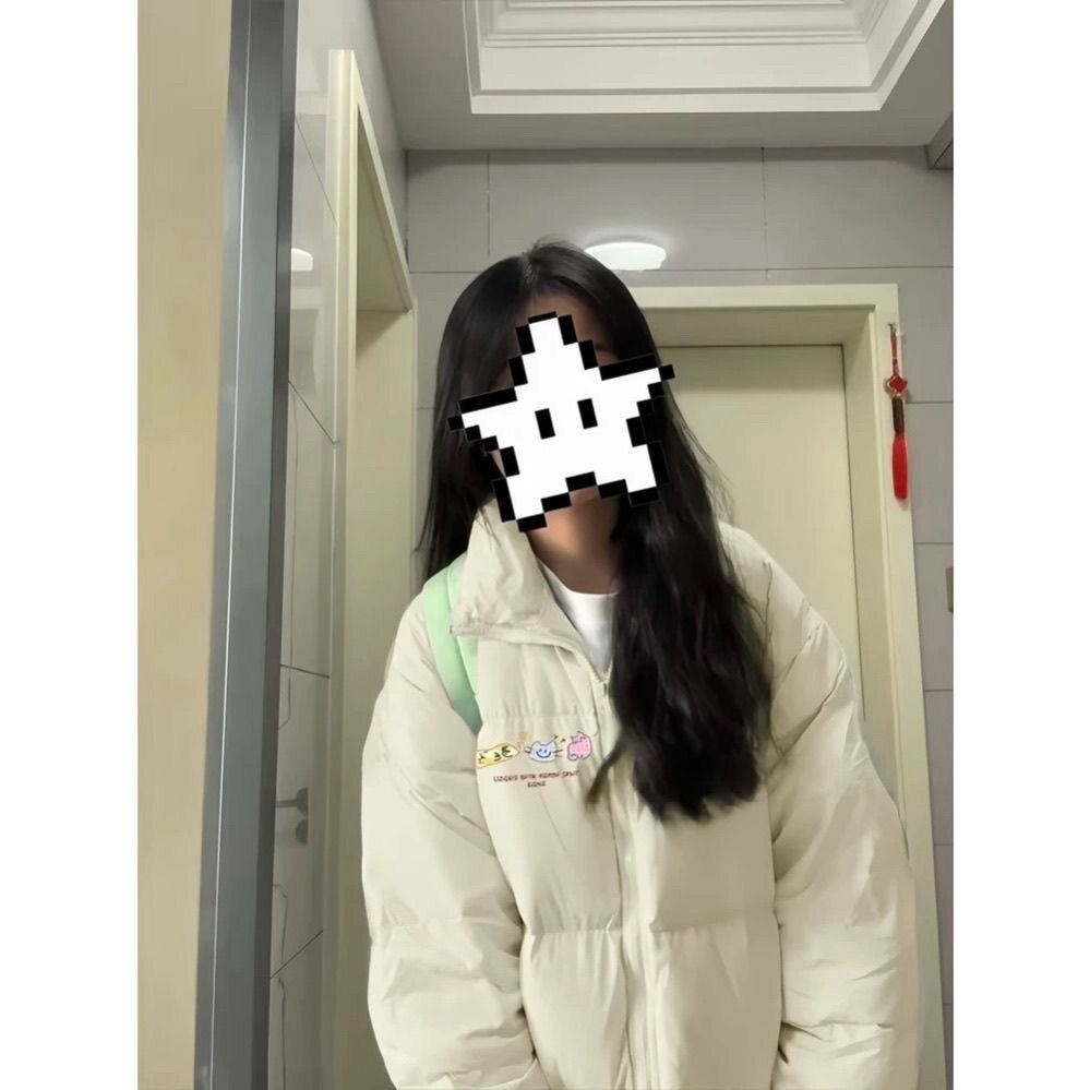 学院风白色羽绒棉服女大童冬季初中高中学生宽松加厚保暖外套棉袄