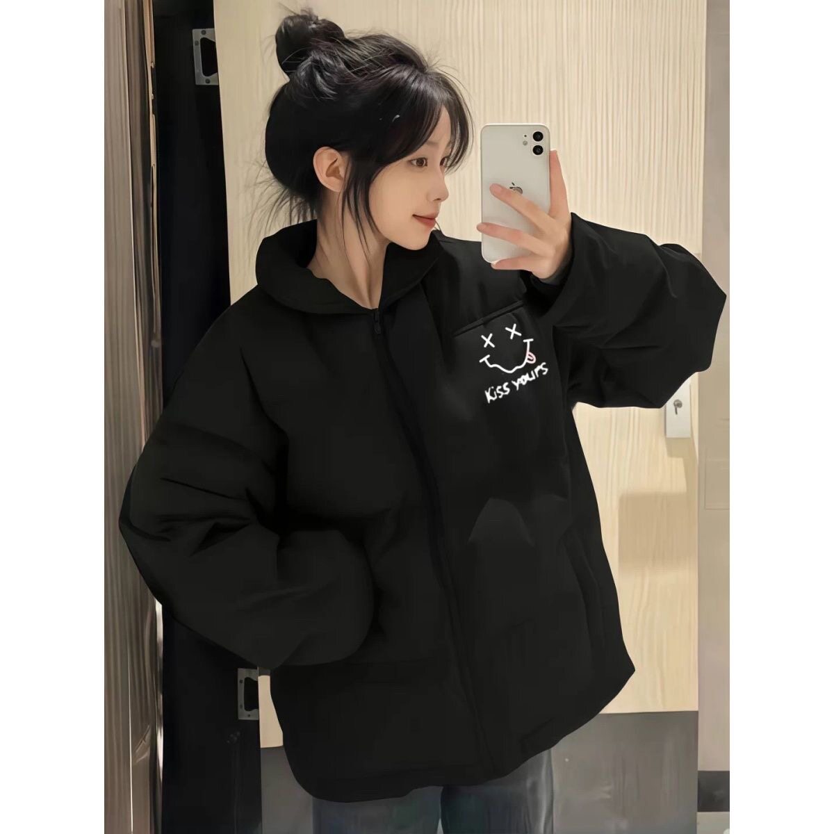 韩系立领羽绒棉服宽松加厚冬装女大童2026初中高中学生面包服外套